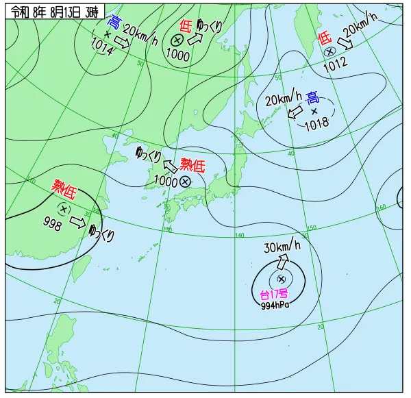 2026年8月13日3時の速報天気図