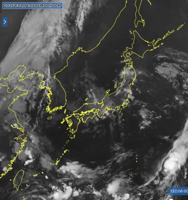 2026年8月13日6時の日本周辺の衛星赤外画像