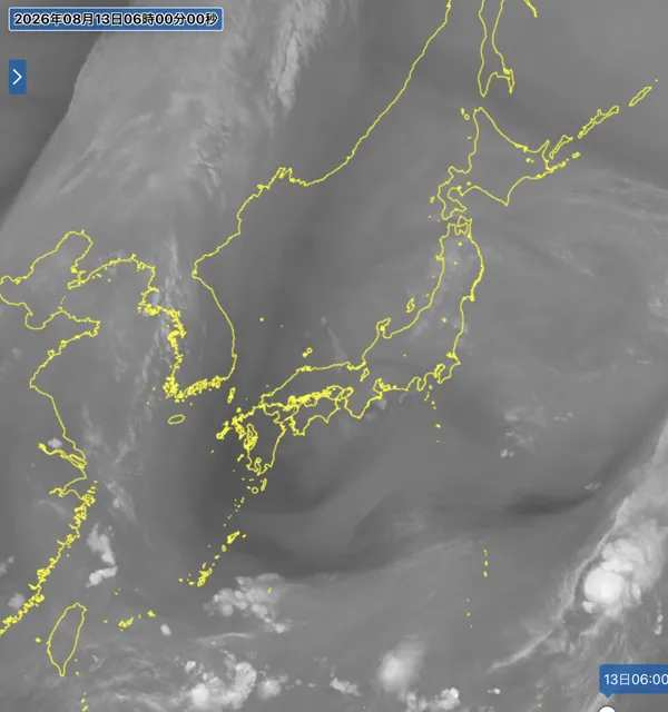 2026年8月13日6時の日本周辺の衛星水蒸気画像