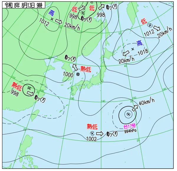 2026年8月13日9時の速報天気図