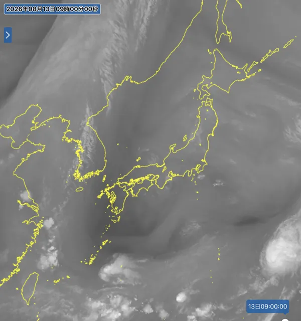 2026年8月13日9時の日本周辺の衛星水蒸気画像