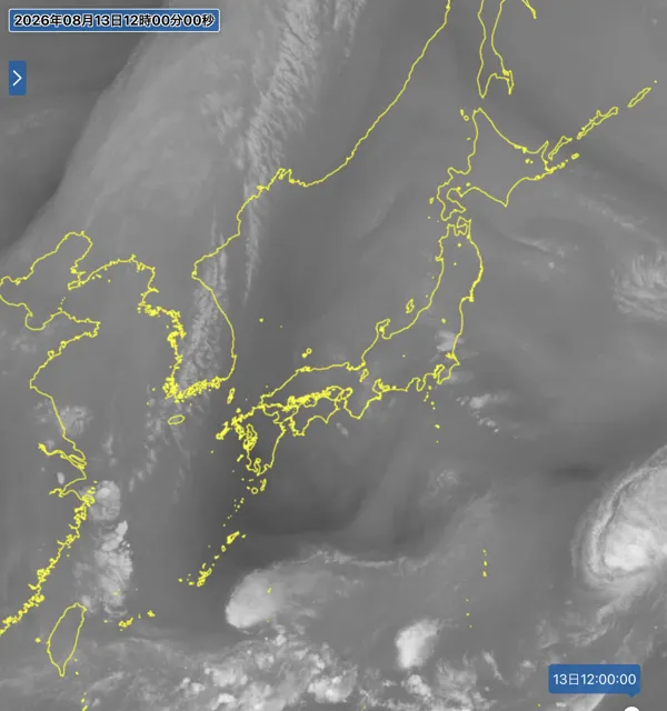 2026年8月13日12時の日本周辺の衛星水蒸気画像