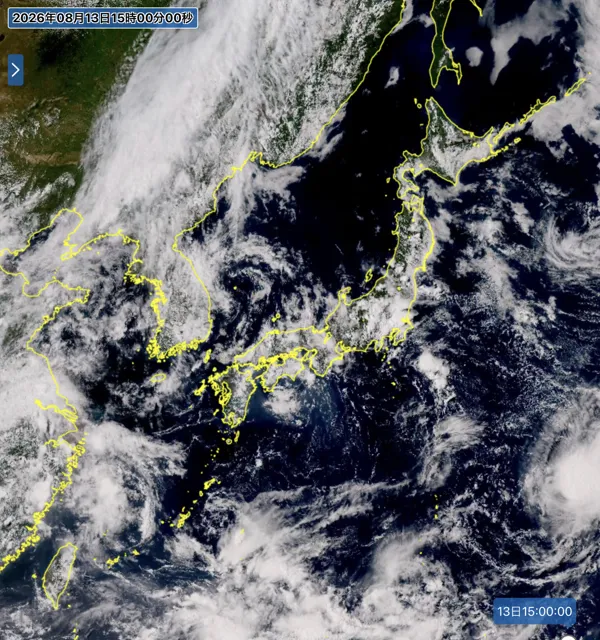 2026年8月13日15時の日本周辺の衛星可視画像
