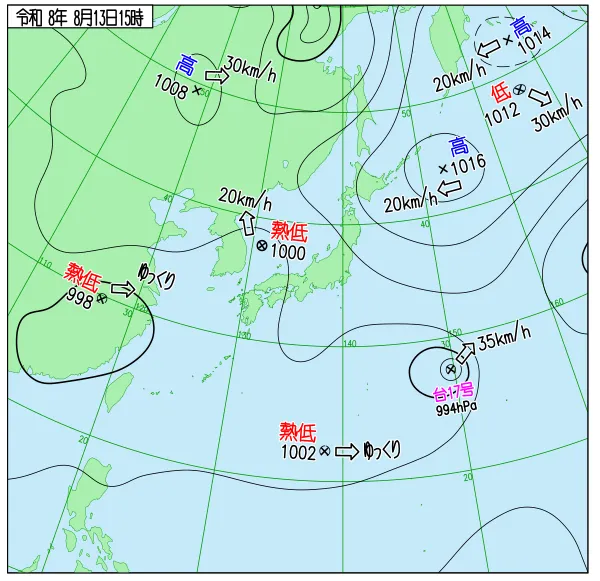 2026年8月13日15時の速報天気図