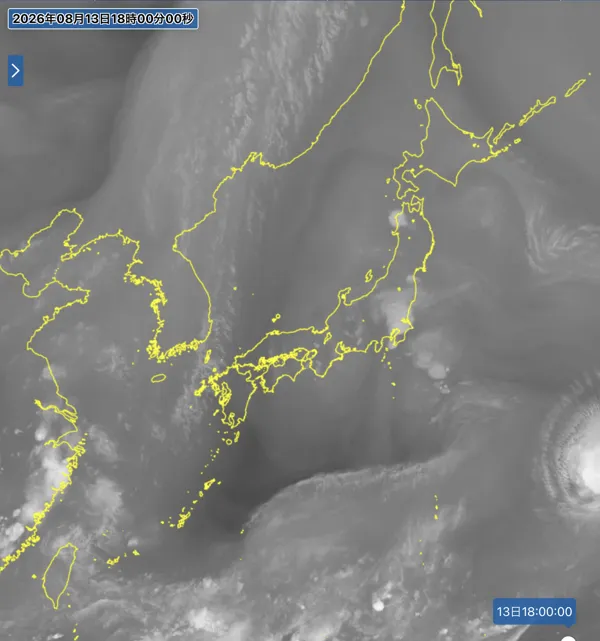 2026年8月13日18時の日本周辺の衛星水蒸気画像