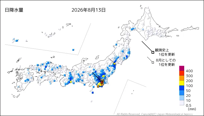 日本のアメダス日降水量の図