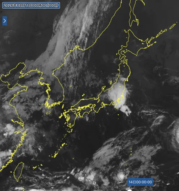 2026年8月13日24時の日本周辺の衛星赤外画像