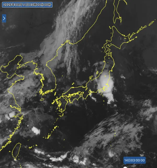 2026年8月14日3時の日本周辺の衛星赤外画像