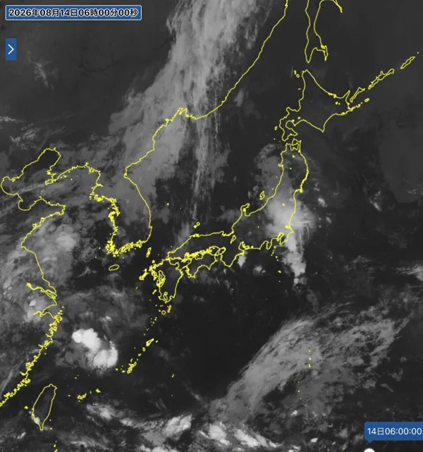 2026年8月14日6時の日本周辺の衛星赤外画像