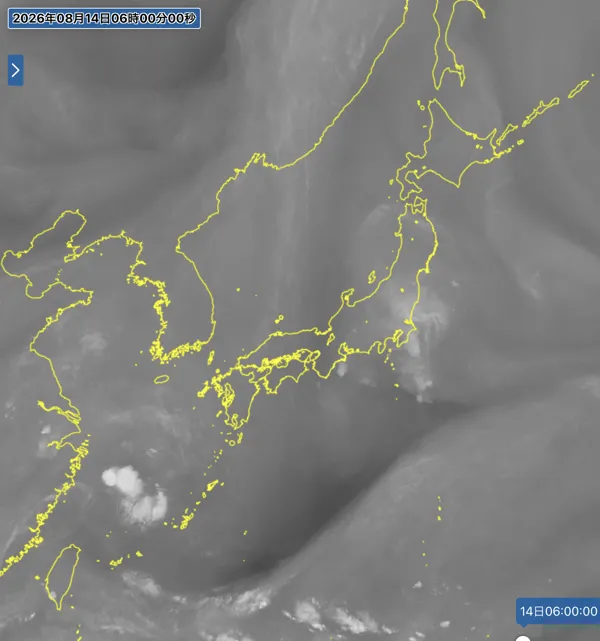 2026年8月14日6時の日本周辺の衛星水蒸気画像