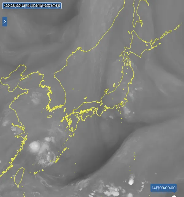 2026年8月14日9時の日本周辺の衛星水蒸気画像