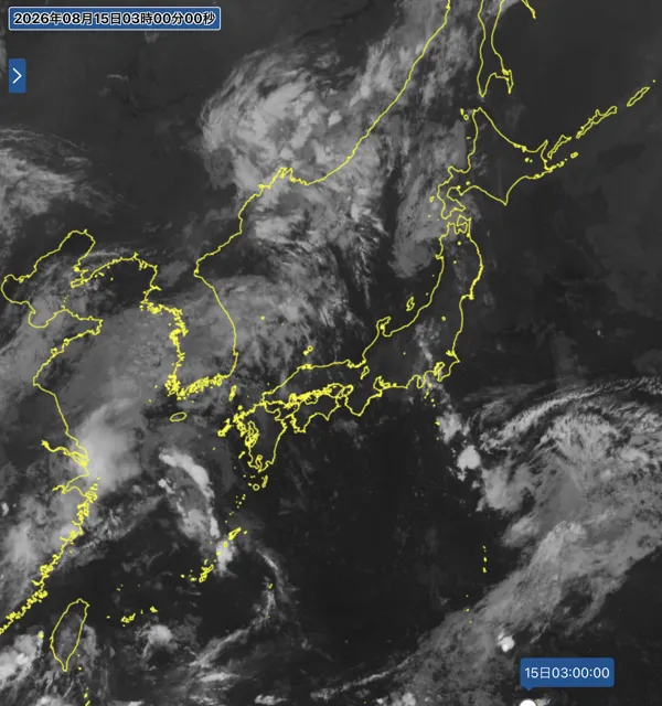 2026年8月15日3時の日本周辺の衛星赤外画像