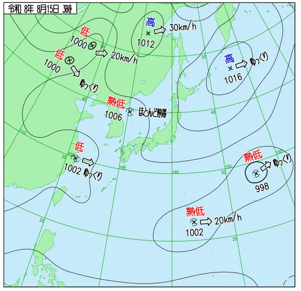 2026年8月15日3時の速報天気図