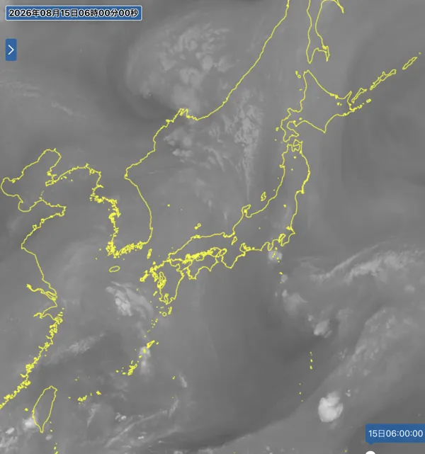 2026年8月15日6時の日本周辺の衛星水蒸気画像