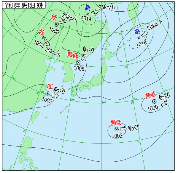 2026年8月15日9時の速報天気図