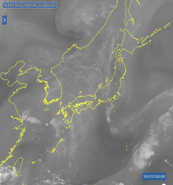 2026年8月15日12時の日本周辺の衛星水蒸気画像