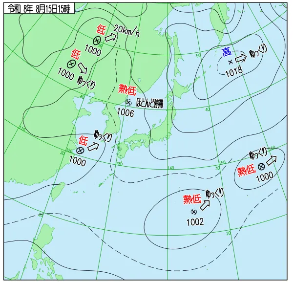 2026年8月15日15時の速報天気図