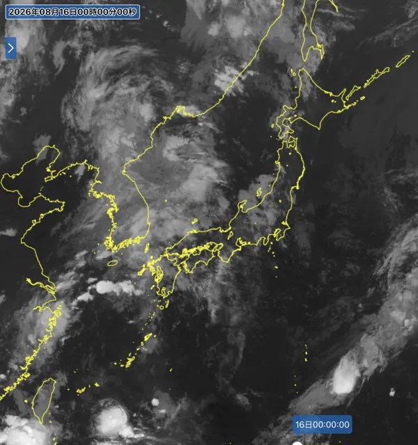 2026年8月15日24時の日本周辺の衛星赤外画像