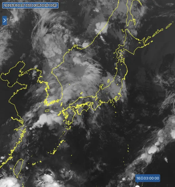 2026年8月16日3時の日本周辺の衛星赤外画像