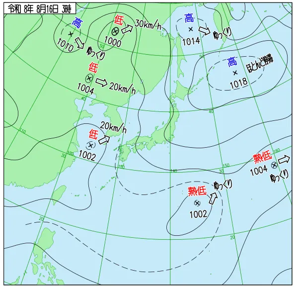 2026年8月16日3時の速報天気図