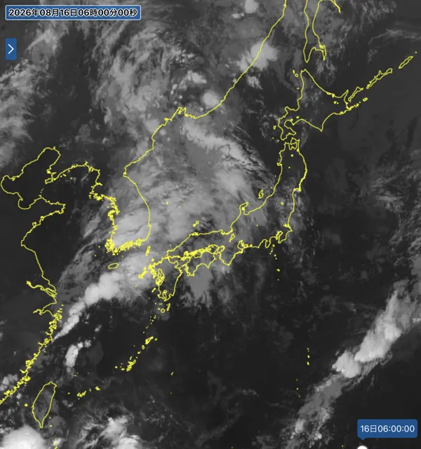2026年8月16日6時の日本周辺の衛星赤外画像