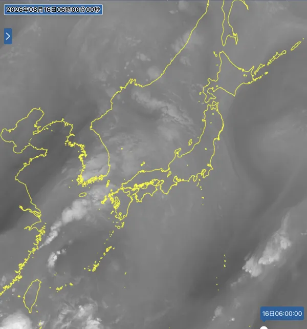 2026年8月16日6時の日本周辺の衛星水蒸気画像