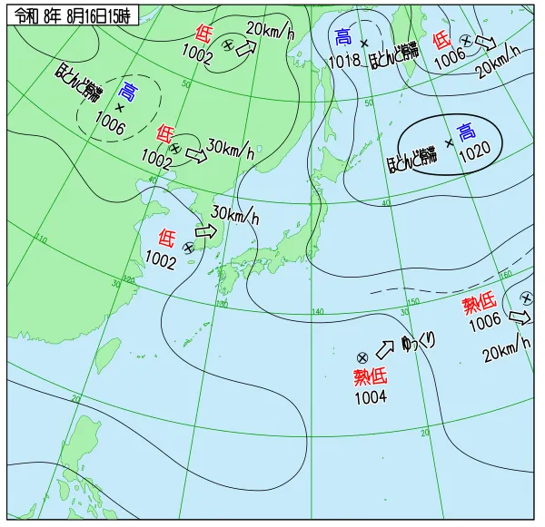 2026年8月16日15時の速報天気図