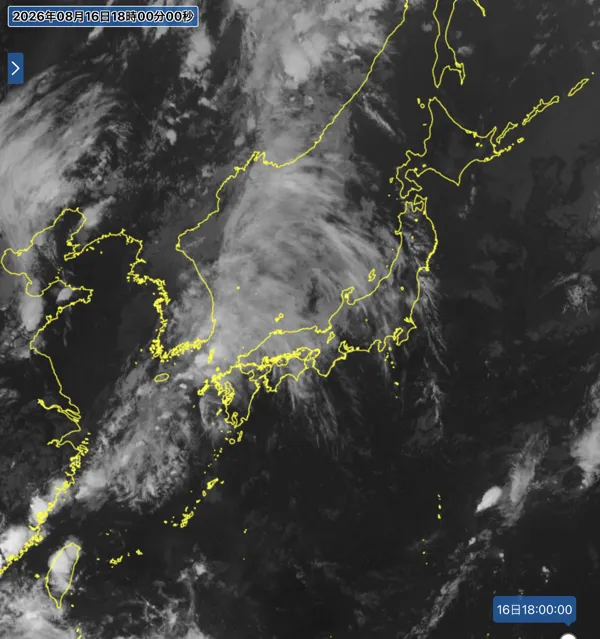2026年8月16日18時の日本周辺の衛星赤外画像