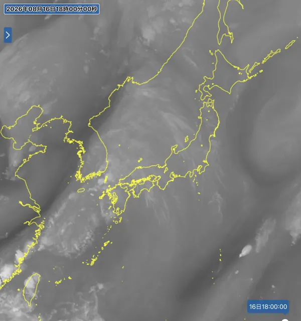 2026年8月16日18時の日本周辺の衛星水蒸気画像