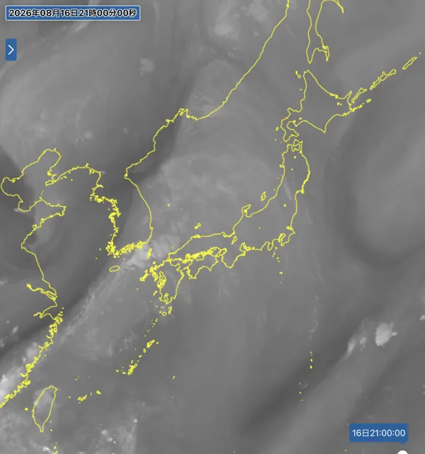 2026年8月16日21時の日本周辺の衛星水蒸気画像