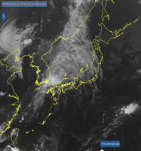 2026年8月16日24時の日本周辺の衛星赤外画像