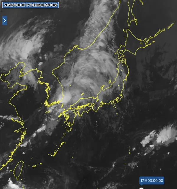 2026年8月17日3時の日本周辺の衛星赤外画像