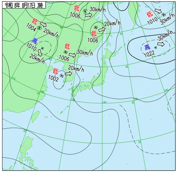 2026年8月17日3時の速報天気図