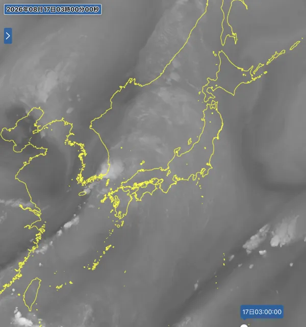 2026年8月17日3時の日本周辺の衛星水蒸気画像