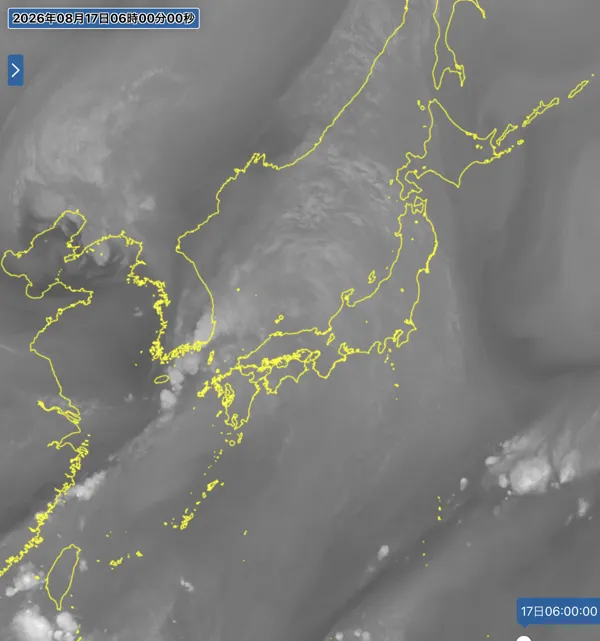 2026年8月17日6時の日本周辺の衛星水蒸気画像