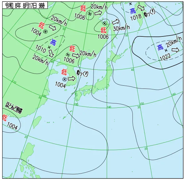 2026年8月17日9時の速報天気図