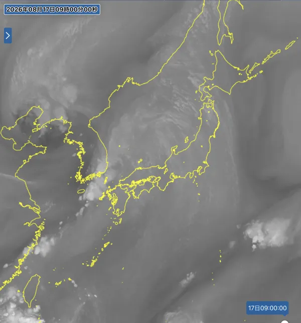 2026年8月17日9時の日本周辺の衛星水蒸気画像