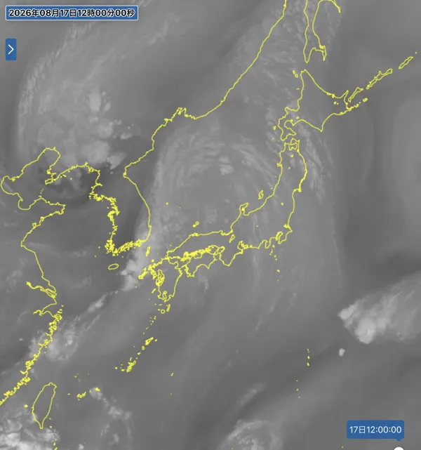 2026年8月17日12時の日本周辺の衛星水蒸気画像