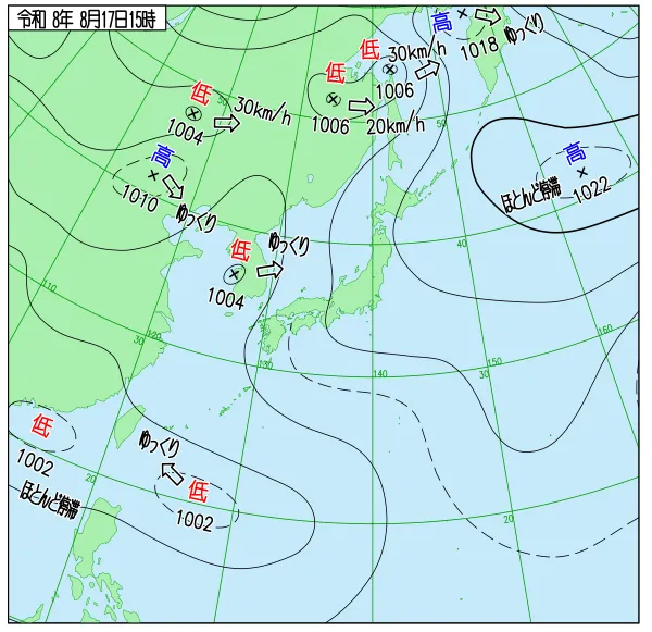 2026年8月17日15時の速報天気図