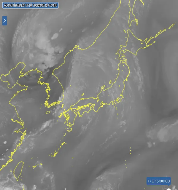 2026年8月17日15時の日本周辺の衛星水蒸気画像