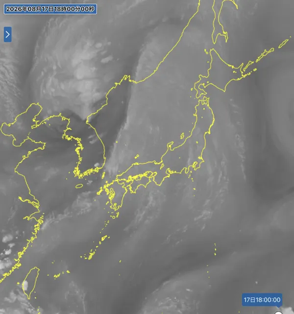 2026年8月17日18時の日本周辺の衛星水蒸気画像