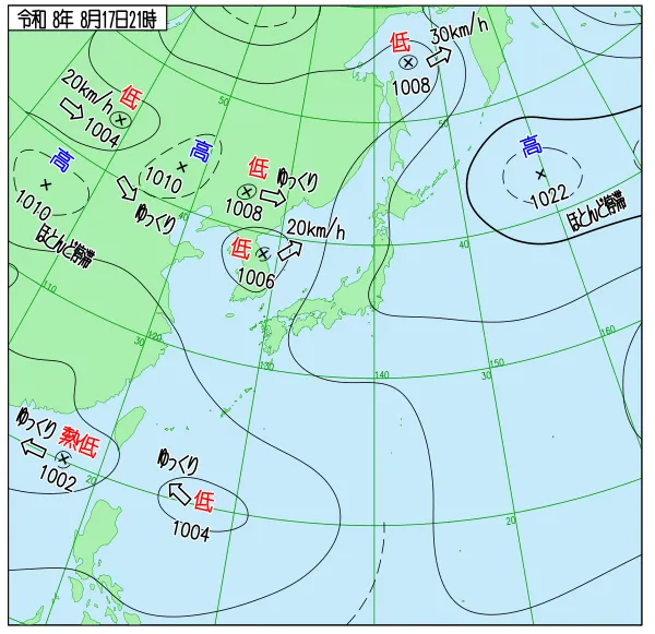 2026年8月17日21時の速報天気図