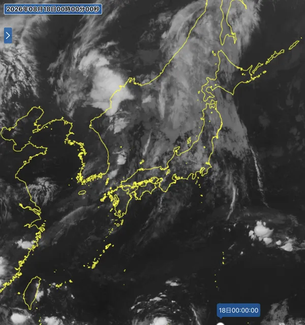 2026年8月17日24時の日本周辺の衛星赤外画像