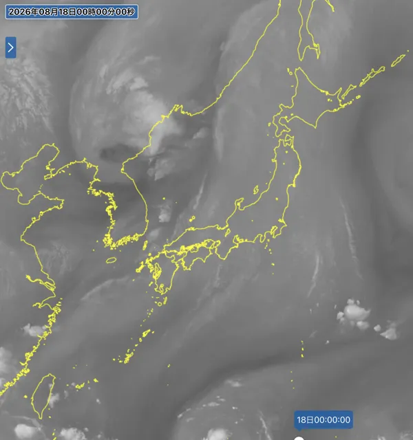 2026年8月17日24時の日本周辺の衛星水蒸気画像