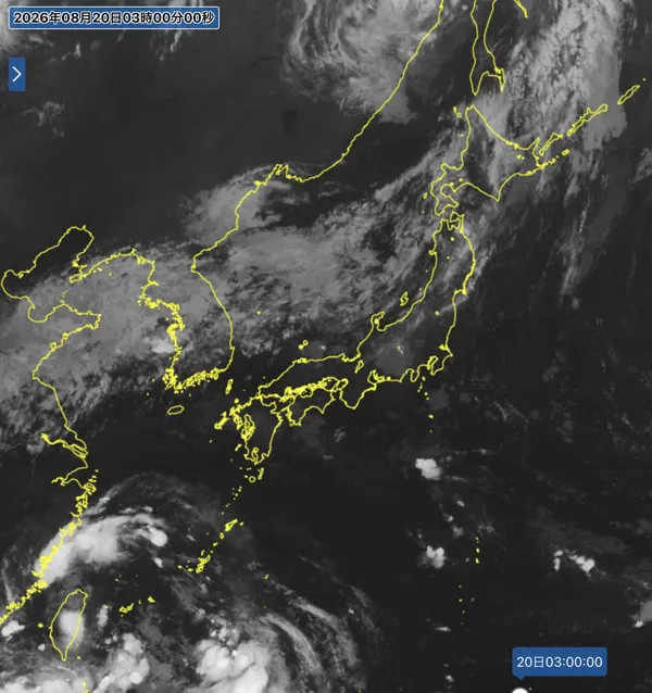 2026年8月20日3時の日本周辺の衛星赤外画像