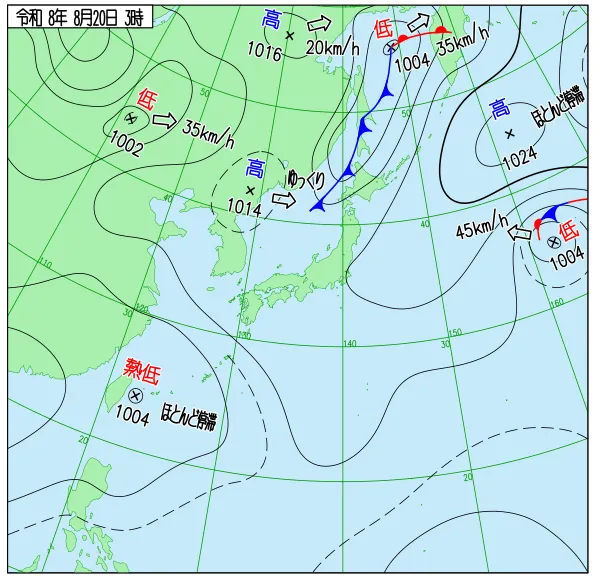 2026年8月20日3時の速報天気図