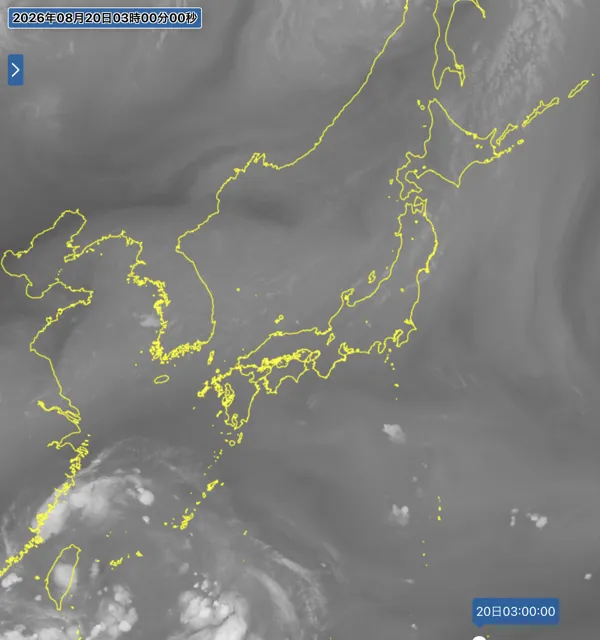 2026年8月20日3時の日本周辺の衛星水蒸気画像