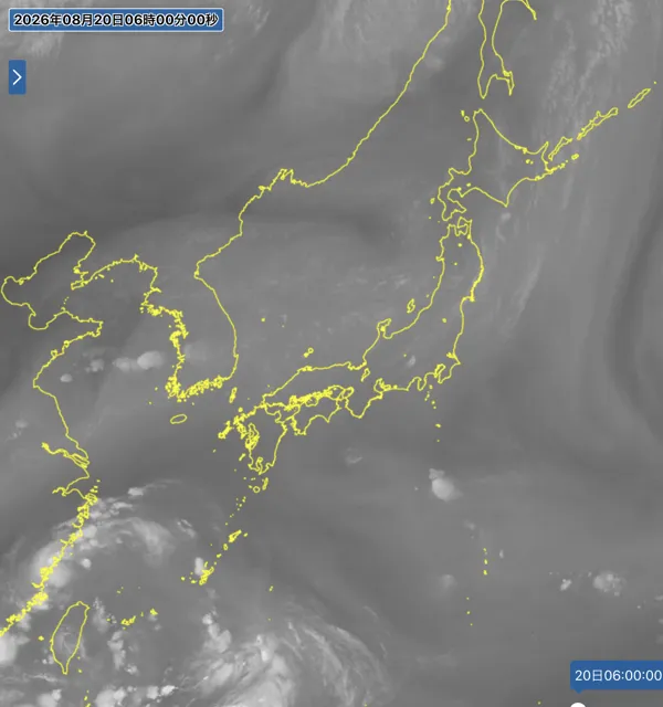 2026年8月20日6時の日本周辺の衛星水蒸気画像