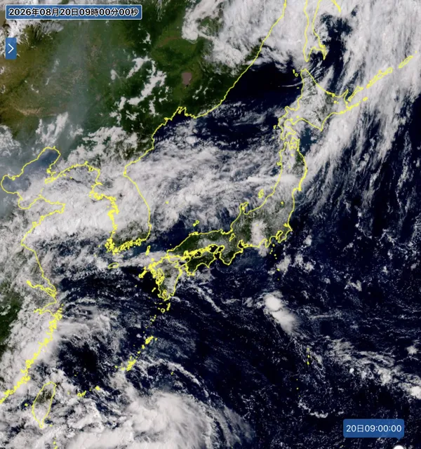 2026年8月20日9時の日本周辺の衛星可視画像