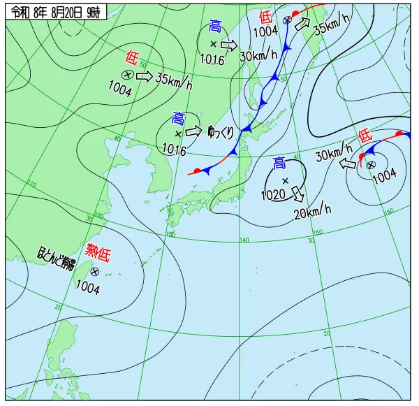 2026年8月20日9時の速報天気図